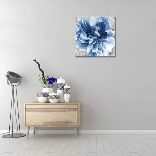 Vista 2 de Arte de pared de flores azules, impresión en lienzo floral azul marino, paisaje natural, arte de pared para sala de estar, dormitorio, pintura