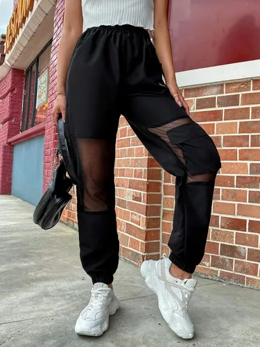 Vista 5 de Romwe - Pantalones de jogging para mujer pantalones cargo ligeros de tiro alto para senderismo