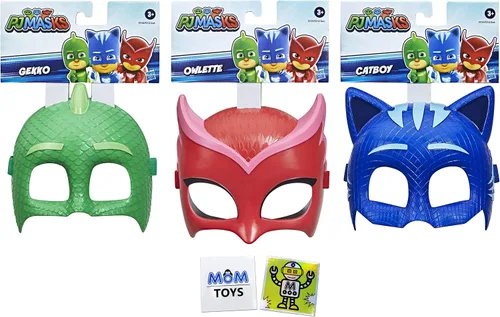 Vista 3 de PJ Masks Máscara de héroe Elige tu máscara de héroe favorita Gekko, Owlette o Catboy, máscara de disfraz para niños, paquete con 2 pegatinas My