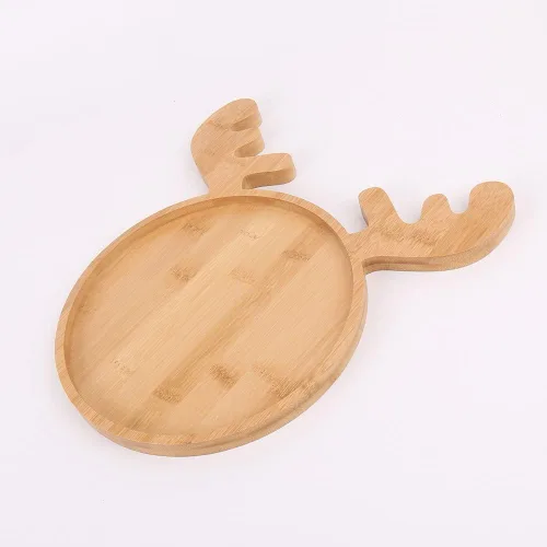 Vista 5 de Bandeja de madera para servir platos de Navidad, bandeja de plato de sushi con forma de cuerno de oreja de alce de Navidad para restaurante y hogar