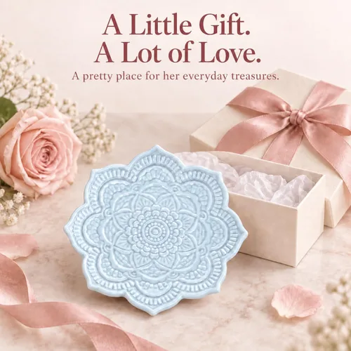 Vista 7 de PUDDING CABIN Plato para anillos de mandala azul, regalo de cumpleaños para amiga mujer mujeres madres niñas