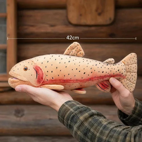 Vista 7 de Peluches realistas de peces de trucha arco iris, 17 pulgadas, marrón, regalo para niños