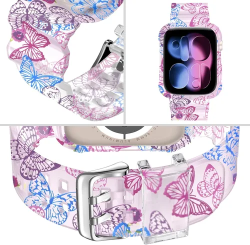 Vista 17 de DABAOZA - Correa transparente compatible con Apple Watch con estuche protector, correa deportiva de TPU con brillo para mujeres y hombres