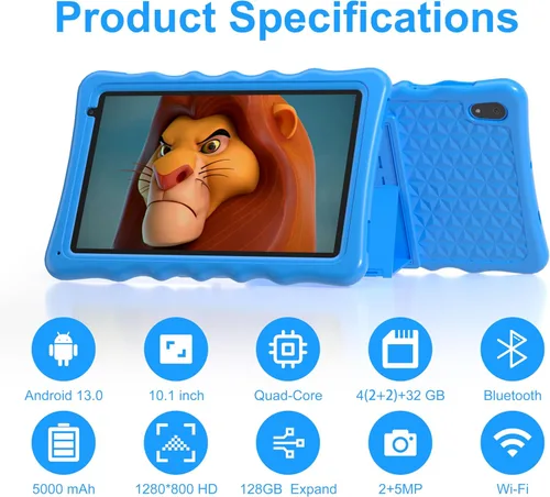 Vista 2 de BYYBUO Tableta para niños de 10 pulgadas, Tabletas Android 13 para niños, Tableta Google con 4GB RAM y 32GB ROM (Azul Claro)