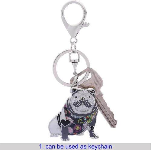 Vista 4 de Luckeyui Collar de bulldog inglés, regalo para mujeres amantes de los perros, colgante novedoso que se puede utilizar como llavero, Metal Resina