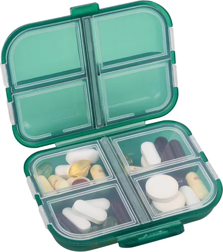 Vista 14 de Organizador de píldoras de viaje pequeño con 8 compartimentos en rejilla - Estuche porta medicamentos portátil - Organizador de medicación diario