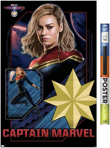 Vista 17 de Trends International Marvel The Marvels - Póster de pared de Capitán Marvel, 14.72 x 22.37 pulgadas, versión enmarcada de madera de granero