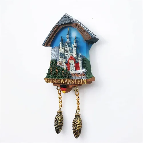 Vista 3 de Neuschwanstein Alemania - Reloj de cuco 3D para nevera, regalo de recuerdo, resina hecha a mano, imán neuschwanstein para nevera, colección