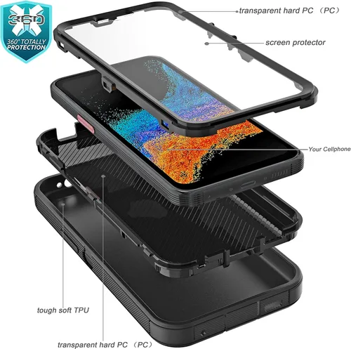 Vista 7 de Funda para Galaxy Xcover 6 Pro con protector de pantalla integrado, a prueba de caídas, funda duradera de 3 capas, a prueba de golpes, funda de goma