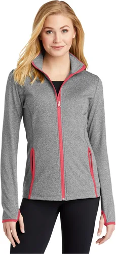 Vista 9 de SPORT-TEK Chamarra Sport-Wick flexible con contraste de cremallera completa para mujer Negro/Gris Carbón