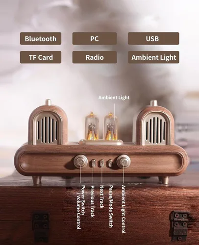 Vista 6 de Altavoz Bluetooth retro, AS-33, negro/blanco/crema, Bluetooth/USB/TF/FM/AUX, estilo retro, altavoz, portátil, recargable, 5 W, 4 horas de duración