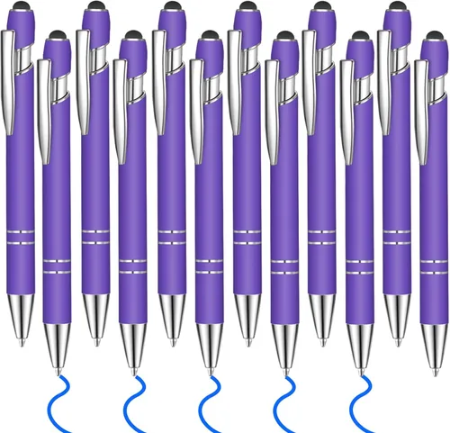 Vista 18 de 12 bolígrafos de tinta azul con punta de lápiz capacitivo, bolígrafo de metal de 0.039 pulgadas para pantallas táctiles, 2 en 1, regalo para amigos