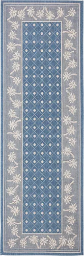 Vista 2 de SAFAVIEH Courtyard Collection - Alfombra de pasillo, 2 pies 3 pulgadas x 6 pies 7 pulgadas, color azul y marfil, no desprende pelusa y de fácil