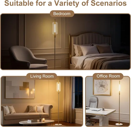 Vista 6 de KIVDITZO Lámparas de pie de vidrio regulables para sala de estar, lámpara de pie moderna con pantalla de cristal, base de mármol, lámpara de 64