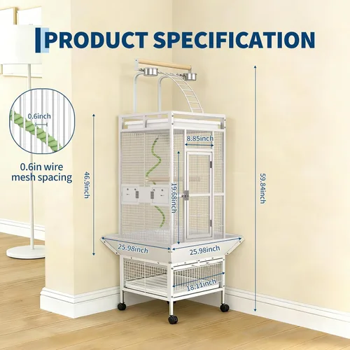 Vista 2 de Jaula grande para pájaros de 60 pulgadas de alto, jaula para periquitos de interior con reproductor, percha de cuerda para pájaros, jaula de pájaros