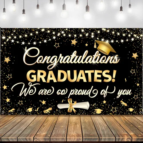 Vista 16 de KatchOn, XtraLarge We are So Proud of You Banner – 72 x 44 pulgadas Fondo de graduación negro y dorado 2026 para decoraciones de graduación 2026