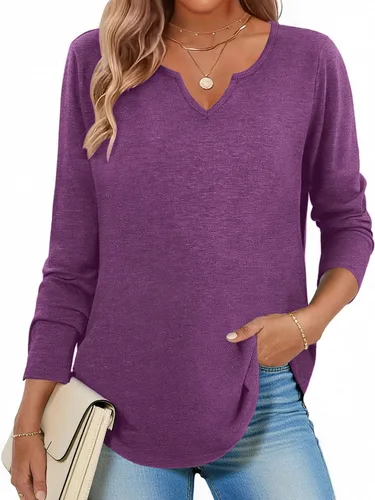 Vista 19 de Zeagoo Camisas de manga larga para mujer, blusas casuales con cuello en V