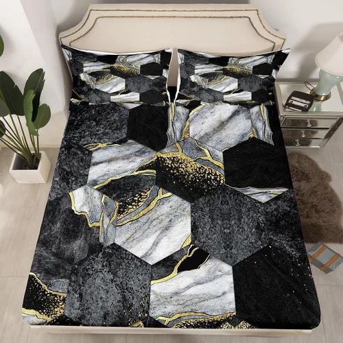 Vista 8 de Erosebridal Juego de cama de caballo para niñas, niños y parejas, sábana bajera ajustable de caballos blancos y negros, tamaño individual, diseño