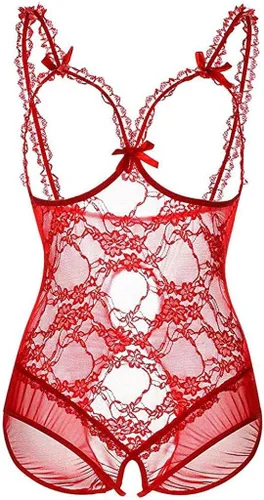 Vista 7 de Lencería sexy para mujer, para sexo, juego travieso, de una pieza, de encaje, transparente, con corte de cachonda, babydoll Nighty Chemise