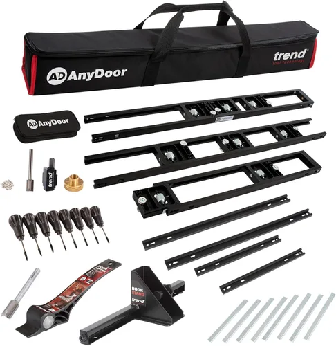 Vista 2 de Kit de Instalación de Puerta Trend, Incluye Plantilla Ajustable AnyDoor Jig (2'6"–9'), Elevador Operado con el Pie, Soporte y Broca de Router