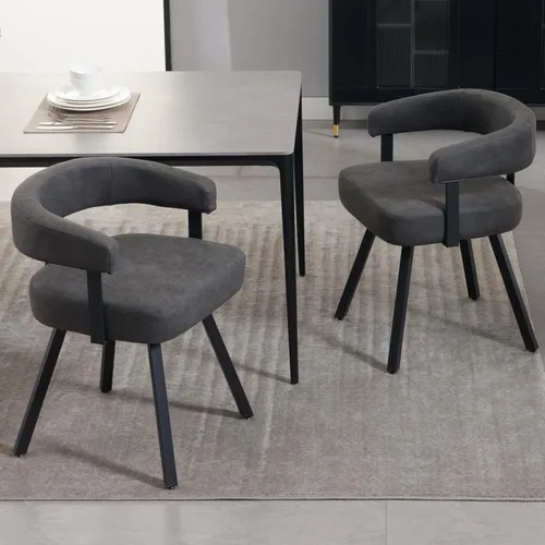 Vista 11 de DUOMAY Juego de 2 sillas de comedor de piel sintética, sillas de cocina curvadas con respaldo abierto con patas de metal, modernas sillas laterales