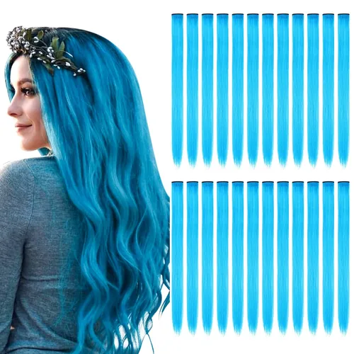 Vista 12 de Kyerivs 48 extensiones de cabello con clip de colores, regalo para niñas, extensiones de cabello arcoíris de 20 pulgadas para niñas, accesorios