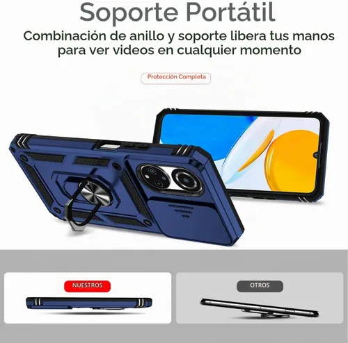 Vista 4 de Funda para Honor X7, CMA-LX2 CMA-LX1 con protector de pantalla de vidrio templado y cubierta de cámara deslizante, soporte de anillo giratorio