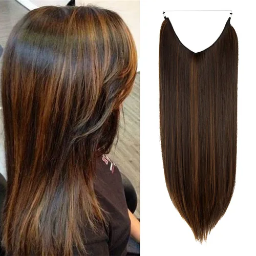 Vista 15 de Extensión de cabello rubio ceniza, rizado, largo, sintético, postizo de cabello rubio, 18 pulgadas, 4.2 oz, con diadema de alambre invisible
