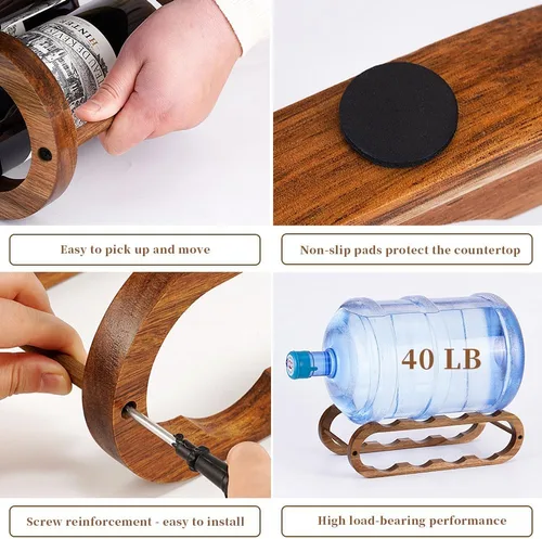 Vista 4 de Navtcow Estante para vino y organizador de botellas de agua 2 en 1 para armario y encimera, ajustable en 2 tamaños (madera de acacia de 2 niveles)