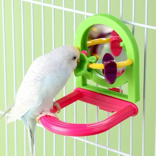 Vista 12 de Perca para pájaros con espejo, bola masticable de loro, juguetes de búsqueda de alimentos, juguete interactivo de inteligencia para pájaros