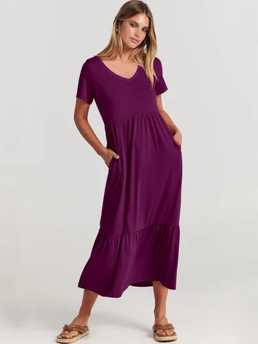 Vista 9 de ANRABESS Vestido largo casual de verano para mujer, manga corta, cuello en V, escalonado, playa, vacaciones, vestido de verano 2025