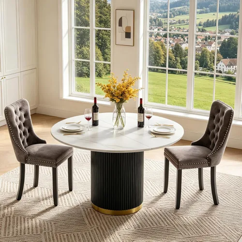 Vista 30 de SSLine 41.3 in Round Sintered Stone Dining Table for 4 Fluted Pedestal Base