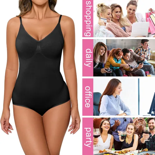 Vista 4 de HOMETA Body para mujer, sin costuras, con control de abdomen, cuello en V, sin mangas, camiseta sin mangas