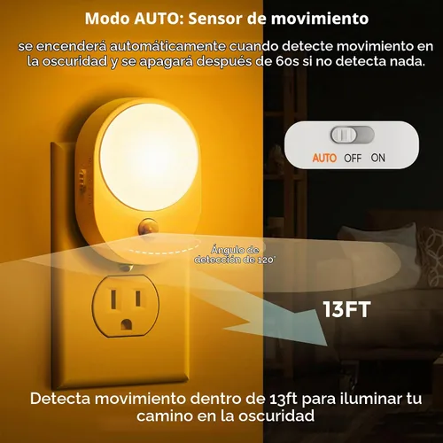 Vista 3 de L LOHAS LED Luz nocturna con sensor de movimiento, paquete de 2 luces nocturnas enchufables a la pared, sensor de movimiento y sensor de atardecer a