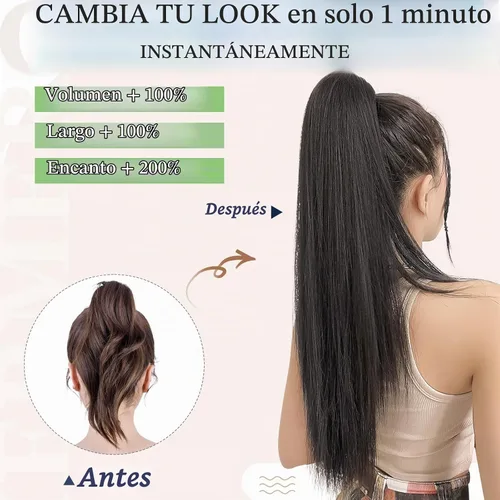 Vista 4 de Extensión de Cola de Caballo con Pinza de 18" 20" Pulgadas Larga Rizada Ondulada Recta con Clip de Aspecto Natural Extensión de Cabello Sintético