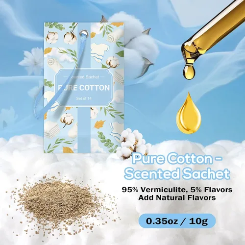 Vista 3 de SCENTORINI Sobres perfumados para cajones y armarios, aroma de algodón puro, paquete de 14 bolsitas de larga duración, ambientador de armario