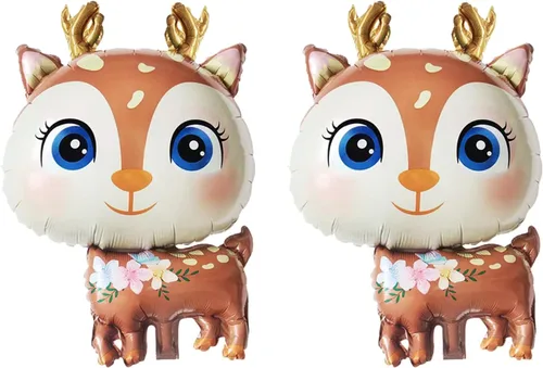 Vista 3 de 4 globos de animales del bosque, globos de dibujos animados en forma de ciervo para decoración de fiesta de cumpleaños de niños con temática