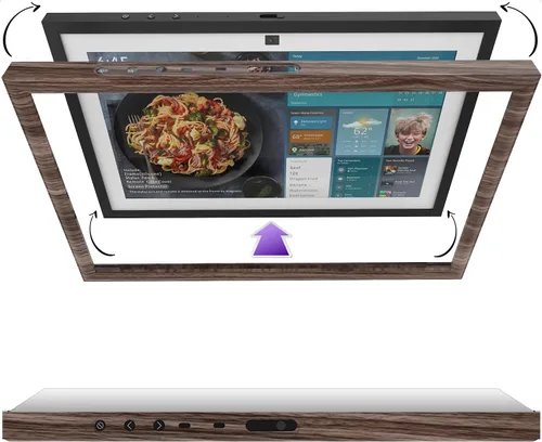 Vista 4 de Marco decorativo para Echo Show 15, funda de echo show 15, efecto de grano de madera oscura, protege tu eco show (grano de madera oscura)