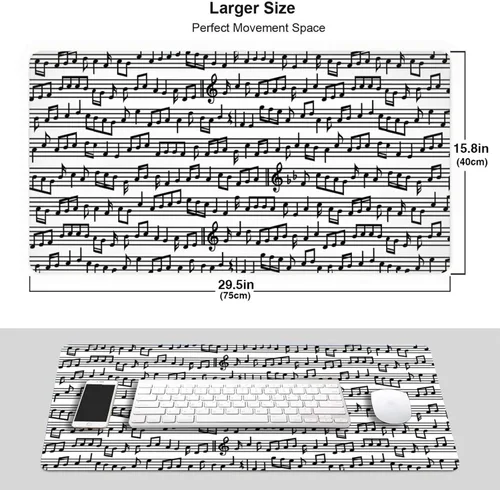 Vista 2 de Alfombrilla de mouse para notas musicales, alfombrilla de mouse de música, rectangular, de goma extendida, alfombrilla de escritorio, alfombrilla