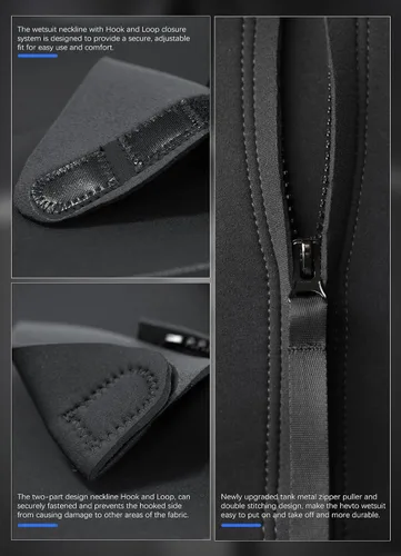 Vista 4 de Hevto Traje de neopreno de talla grande para hombre y mujer, 3/2 mm, neopreno completo, traje corto, cremallera en la espalda, para natación