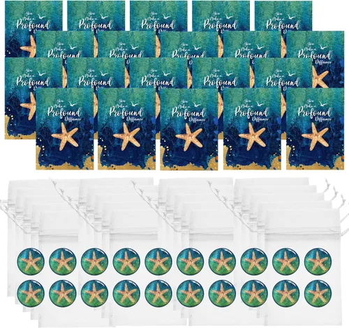 Vista 2 de Smiling Wisdom - 20 regalos de historia de estrellas de mar a granel - Tarjetas de apreciación de You Make a Profound Difference e imán redondo