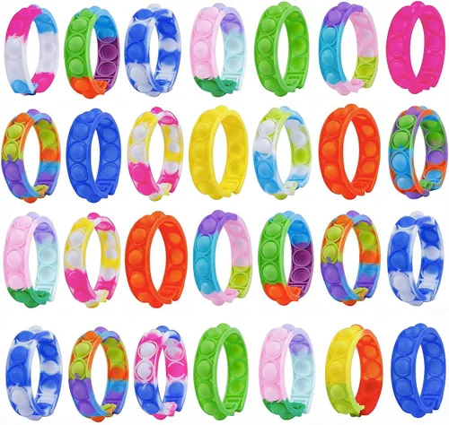 Vista 8 de 110 pulseras para ansiedad con burbujas para presionar, juguetes sensoriales para aliviar el estrés, pulsera de silicona para niños y adultos, TDAH