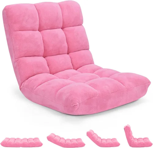 Vista 10 de Sofá de suelo de 14 posiciones, sofá plegable para juegos, cojines cómodos y marco de acero de estudio, cama ajustable en ángulo, sofá reclinable