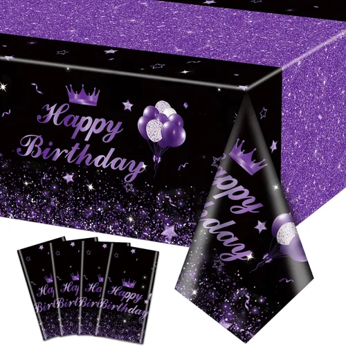 Vista 10 de 4 manteles de fiesta de feliz cumpleaños, color negro y azul, decoración de fiesta de color azul y negro, mantel rectangular de plástico para niños