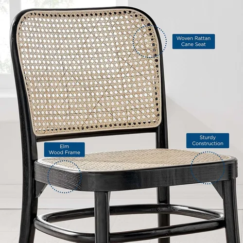 Vista 9 de Modway Winona Elm - Asiento de ratán de caña de madera, silla auxiliar de comedor, color negro