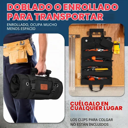 Vista 5 de BAQRAXIA Bolsa de herramientas, caja de herramientas pequeña enrollable, organizador de herramientas resistente con 2 bolsas de herramientas Negro