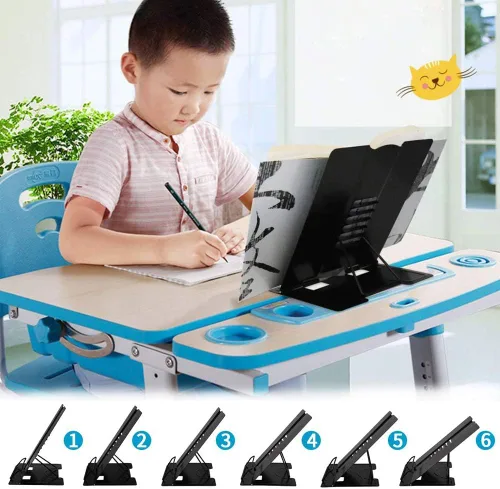 Vista 3 de Soporte plegable para libros de escritorio para leer, bandeja de observación de pie y soporte para papel de página, soporte ajustable
