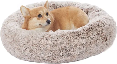 Vista 28 de Bedfolks Cama calmante en forma de dona, camas redondas y esponjosas de 23 pulgadas para perros pequeños, lavable a máquina, antiansiedad, cama