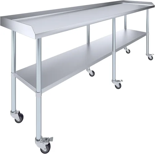 Vista 6 de AmGood Mesa de trabajo comercial con protector contra salpicaduras y salpicaduras laterales con ruedas