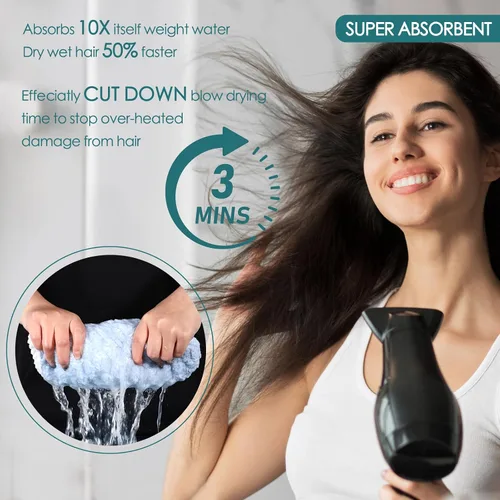 Vista 5 de Rellenos de calcetines para niñas, toalla de secado de pelo de microfibra con envoltura, toalla de pelo extra gruesa de 2 capas súper absorbente